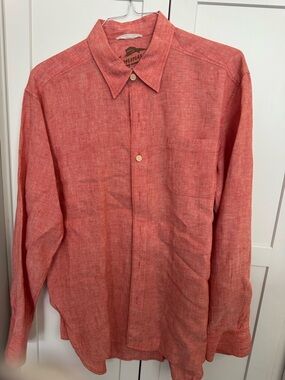 Tommy Bahama men’s  Long-Sleeve Casual Linen Shirt in Coral Red